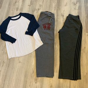 Adidas shirt and sweatpants/Abercrombie pants